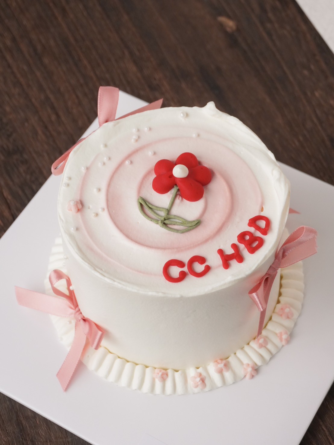 手繪小紅花緞帶蛋糕